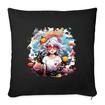 Anime Wife découvre de nouveaux mondes colorés fous - Housse de coussin décorative 45 x 45 cm - noir - Devant