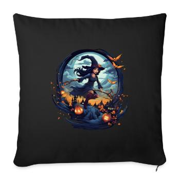 Halloween Hexe Besen Nacht Fledermaus Kürbis - Sofakissenbezug 45 x 45 cm - Schwarz - Vorne