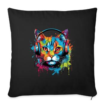 Cat with Headphones Music - Sofa pillowcase 17,3'' x 17,3'' (45 x 45 cm) - black - Front