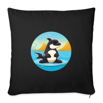 Orca Cartoon Yoga Beach Summer Illustration - Sofa pillowcase 17,3'' x 17,3'' (45 x 45 cm) - black - Front