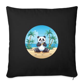 Panda Cartoon Yoga Beach Illustration d’été - Housse de coussin décorative 45 x 45 cm - noir - Devant