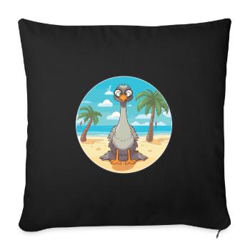 Autruche Cartoon Yoga Beach Illustration d’été - Housse de coussin décorative 45 x 45 cm - noir - Devant