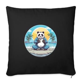 Panda Cartoon Yoga Beach Illustration d’été - Housse de coussin décorative 45 x 45 cm - noir - Devant