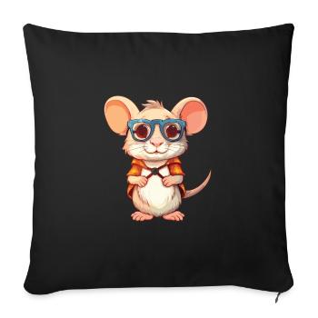 Rat Wearing Glasses Cartoon Kawaii Illustration - Sofa pillowcase 17,3'' x 17,3'' (45 x 45 cm) - black - Front
