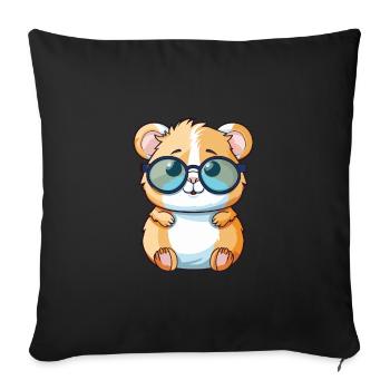 Hamster With Glasses Cartoon Kawaii Illustration - Sofa pillowcase 17,3'' x 17,3'' (45 x 45 cm) - black - Front