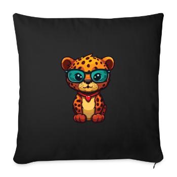 Jaguar Wearing Glasses Cartoon Kawaii Illustration - Sofa pillowcase 17,3'' x 17,3'' (45 x 45 cm) - black - Front