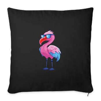 Flamingo With Glasses Cartoon Kawaii Illustration - Sofa pillowcase 17,3'' x 17,3'' (45 x 45 cm) - black - Front