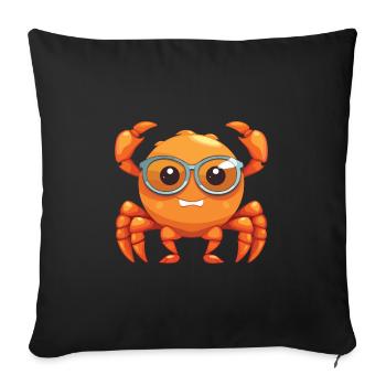 crabe portant des lunettes dessin animé kawaii illustration - Housse de coussin décorative 45 x 45 cm - noir - Devant