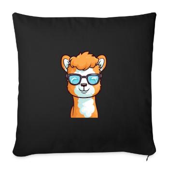 Alpaca Wearing Glasses Cartoon Kawaii Illustration - Sofa pillowcase 17,3'' x 17,3'' (45 x 45 cm) - black - Front