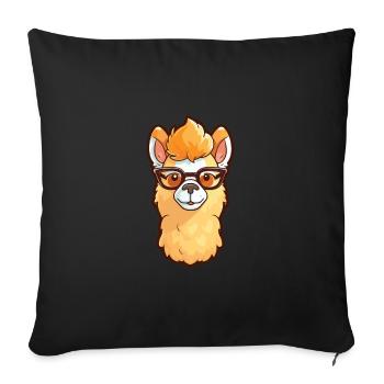 Alpaca Wearing Glasses Cartoon Kawaii Illustration - Sofa pillowcase 17,3'' x 17,3'' (45 x 45 cm) - black - Front