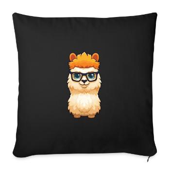Alpaca Wearing Glasses Cartoon Kawaii Illustration - Sofa pillowcase 17,3'' x 17,3'' (45 x 45 cm) - black - Front