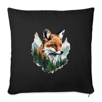 Fox, Forest, Mountains, Foxes, Nature, Trees, Animals - Sofa pillowcase 17,3'' x 17,3'' (45 x 45 cm) - black - Front