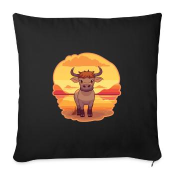 Bull Funny Cartoon Kawaii Beach Illustration - Sofa pillowcase 17,3'' x 17,3'' (45 x 45 cm) - black - Front