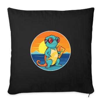 Chameleon Funny Cartoon Kawaii Beach Illustration - Sofa pillowcase 17,3'' x 17,3'' (45 x 45 cm) - black - Front