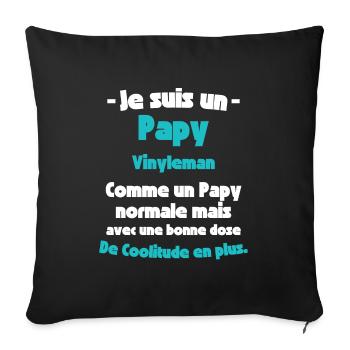 Papy Vinyleman, Collectionneur de Sons Rétro - Housse de coussin décorative 45 x 45 cm - noir - Devant