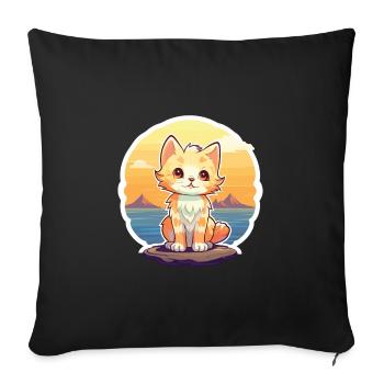Kitten Funny Cartoon Kawaii Beach Illustration - Sofa pillowcase 17,3'' x 17,3'' (45 x 45 cm) - black - Front