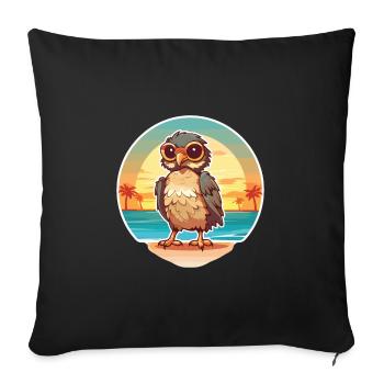 Hawk Funny Cartoon Kawaii Beach Illustration - Sofa pillowcase 17,3'' x 17,3'' (45 x 45 cm) - black - Front
