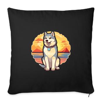 Husky Dog Funny Cartoon Kawaii Beach Illustration - Housse de coussin décorative 45 x 45 cm - noir - Devant