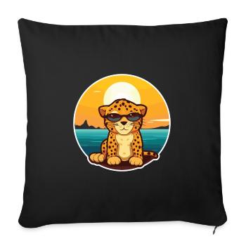 Leopard Lustige Karikatur Kawaii Strand Illustration - Sofakissenbezug 45 x 45 cm - Schwarz - Vorne