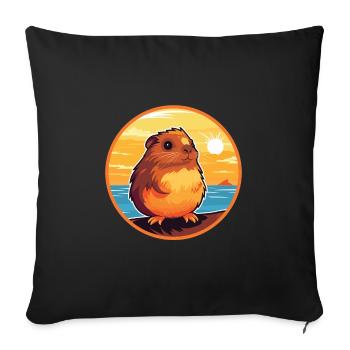 Cochon d’Inde Drôle de dessin animé Kawaii Beach Illustration - Housse de coussin décorative 45 x 45 cm - noir - Devant