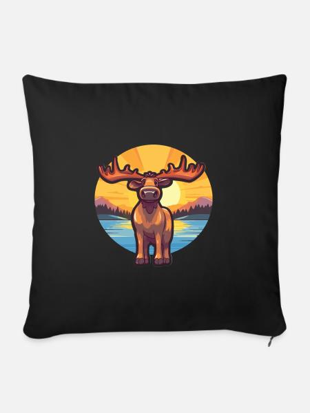 Elch lustige Karikatur Kawaii Strand Illustration - Sofakissenbezug 45 x 45 cm - Schwarz