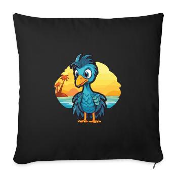 Peacock Funny Cartoon Kawaii Beach Illustration - Housse de coussin décorative 45 x 45 cm - noir - Devant