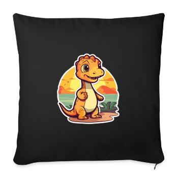 Dinosaur Funny Cartoon Kawaii Beach Illustration - Sofa pillowcase 17,3'' x 17,3'' (45 x 45 cm) - black - Front