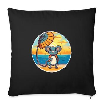 Rat Funny Cartoon Kawaii Beach Illustration - Sofa pillowcase 17,3'' x 17,3'' (45 x 45 cm) - black - Front