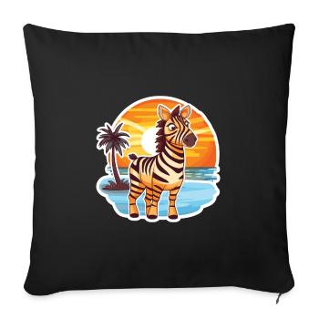 Zebra Funny Cartoon Kawaii Beach Illustration - Sofa pillowcase 17,3'' x 17,3'' (45 x 45 cm) - black - Front