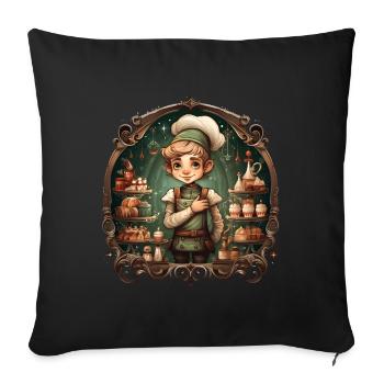 Weihnachtsbäckerei Mit Elf - Sofakissenbezug 45 x 45 cm - Schwarz - Vorne