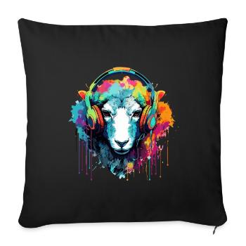 Sheep With Headphones Sheep Animals - Sofa pillowcase 17,3'' x 17,3'' (45 x 45 cm) - black - Front