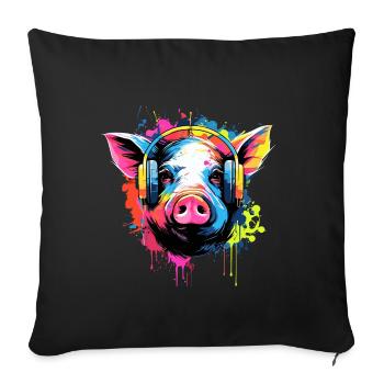 Cochon avec écouteurs Animaux Cochons - Housse de coussin décorative 45 x 45 cm - noir - Devant