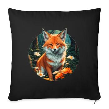 Fox in the blossom frenzy forest - Sofa pillowcase 17,3'' x 17,3'' (45 x 45 cm) - black - Front