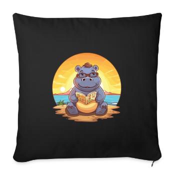 Nilpferd Niedliche Lustige Karikatur Kawaii Buch Strand - Sofakissenbezug 45 x 45 cm - Schwarz - Vorne