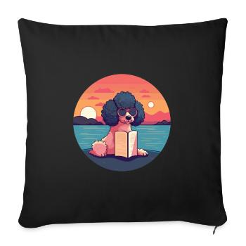 Pudel Niedlich Lustige Karikatur Kawaii Buch Strand - Sofakissenbezug 45 x 45 cm - Schwarz - Vorne