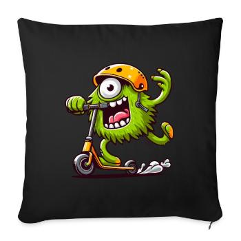 niedliches lustiges Monster auf Escooter - Sofakissenbezug 45 x 45 cm - Schwarz - Vorne