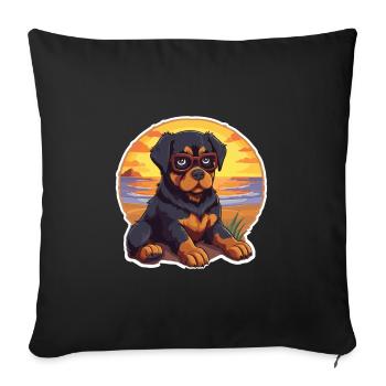 Rottweiler Chien Drôle De Dessin Animé Kawaii Livre Plage - Housse de coussin décorative 45 x 45 cm - noir - Devant
