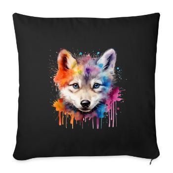 wolf, gray wolf, wolf cub - Sofa pillowcase 17,3'' x 17,3'' (45 x 45 cm) - black - Front