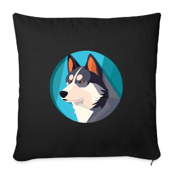 Husky Dog Aquarelle Colorée Animal Illustration - Housse de coussin décorative 45 x 45 cm - noir - Devant