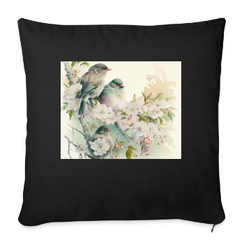 2 Vögel auf einem Zweig - Sofakissenbezug 45 x 45 cm - Schwarz - Vorne