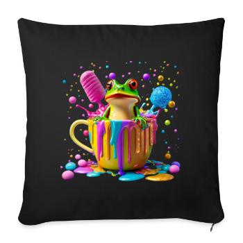 Cutie Grenouille Mignonne Grenouille Colorée - Housse de coussin décorative 45 x 45 cm - noir - Devant