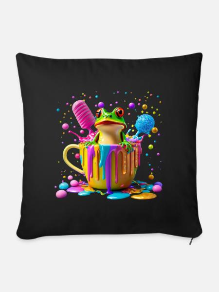 Cutie Grenouille Mignonne Grenouille Colorée - Housse de coussin décorative 45 x 45 cm - noir