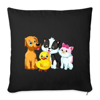 Adorable Puppy Cat Duck Illustration - Sofa pillowcase 17,3'' x 17,3'' (45 x 45 cm) - black - Front