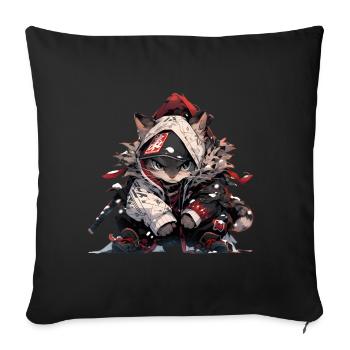 Cute Samurai Cat - Sofa pillowcase 17,3'' x 17,3'' (45 x 45 cm) - black - Front