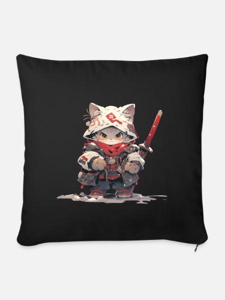 Cute Cat Samurai - Sofakissenbezug 45 x 45 cm - Schwarz