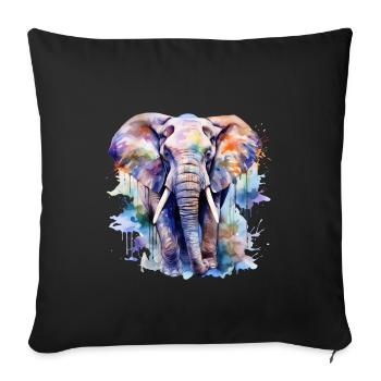 Éléphant, Aquarelle - Housse de coussin décorative 45 x 45 cm - noir - Devant