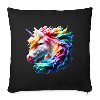 Bunter Einhornkopf - Sofakissenbezug 45 x 45 cm - Schwarz - Vorne