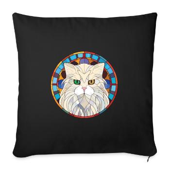 Chat persan à poil long blanc aquarelle colorée - Housse de coussin décorative 45 x 45 cm - noir - Devant
