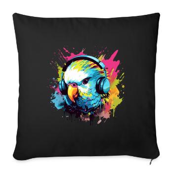 Budgie with headphones Budgies Bird - Sofa pillowcase 17,3'' x 17,3'' (45 x 45 cm) - black - Front