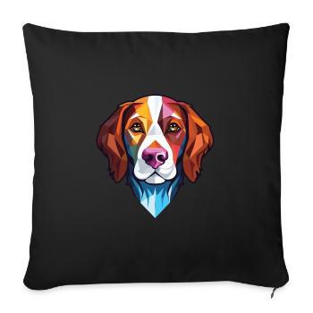 Illustration sur verre aquarelle de race de chien breton - Housse de coussin décorative 45 x 45 cm - noir - Devant